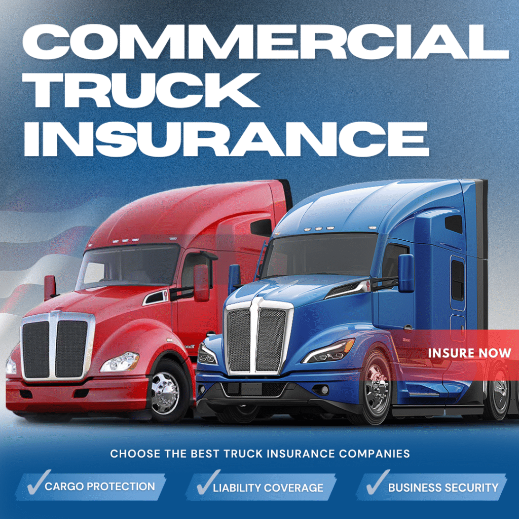 A fleet of commercial trucks parked in a row, illustrating the need for comprehensive commercial truck insurance coverage.