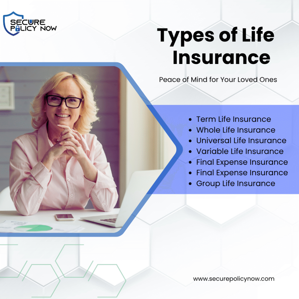 A comparison chart showing different types of life insurance policies including term life, whole life, and universal life.