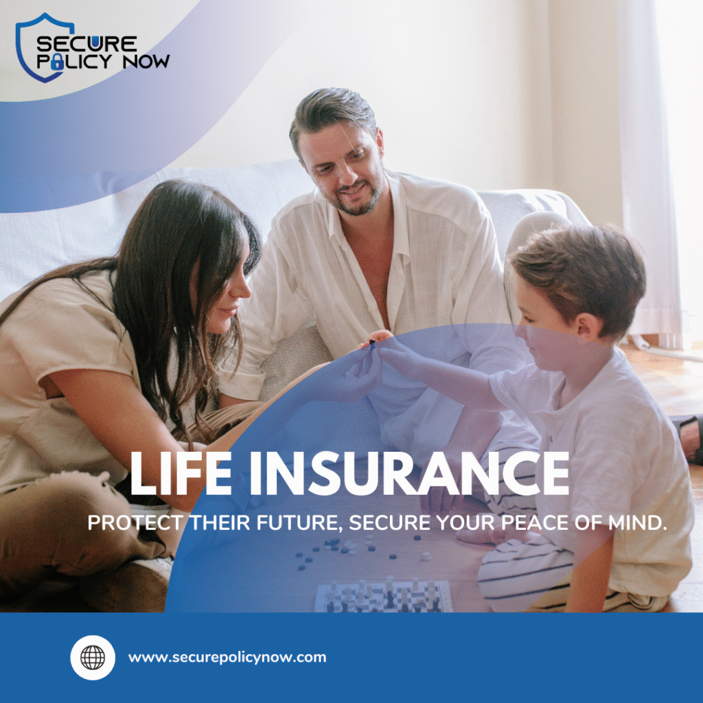 A happy family sitting together on a couch, symbolizing the security and peace of mind that life insurance provides